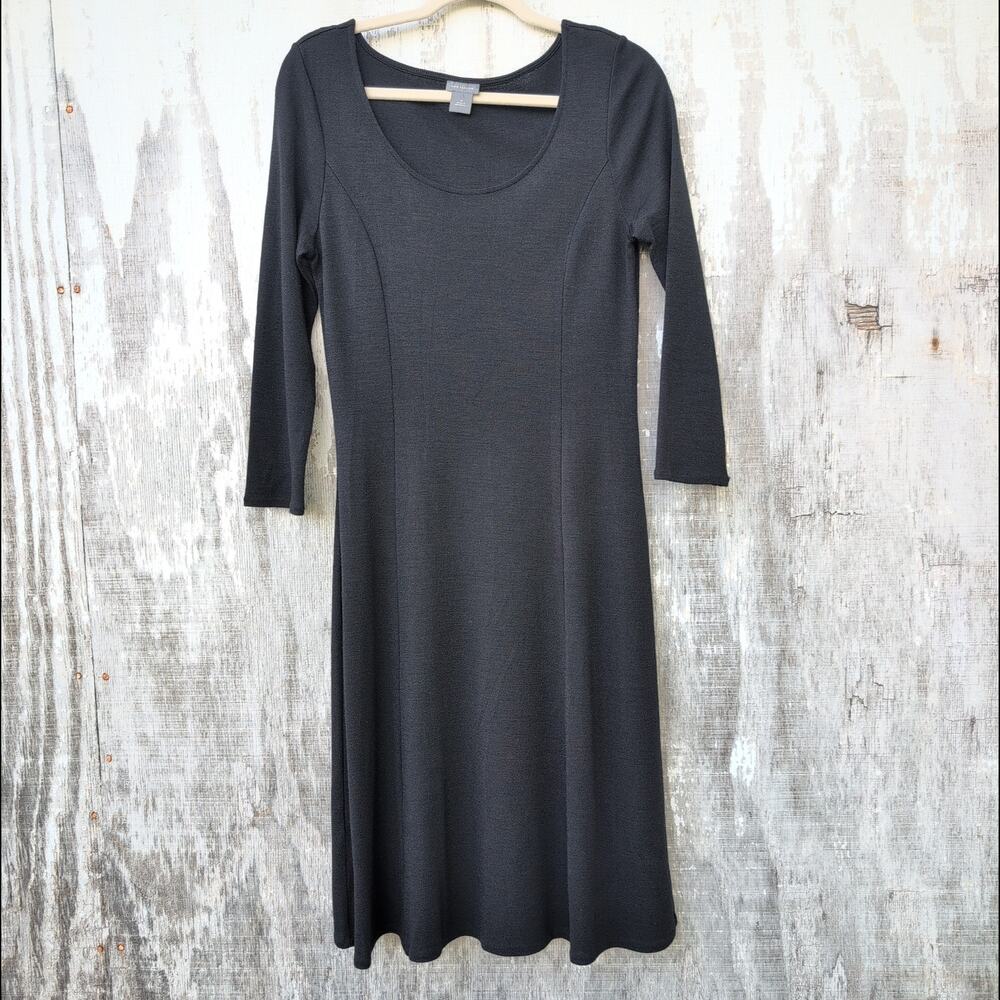 Ann Taylor Fit & Flare Black Dress Women's 10 Wool Blend Knee Length Scoop Neck